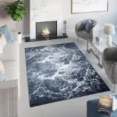 Tapiso Toscana Vloerkleed Grijs Blauw Marineblauw Marmer Tapijt Maat- 160x230