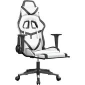 vidaXL Gaming stoel met massagefunctie en voetsteun, wit en zwart, kunstleer