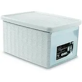 Stefanplast Opbergmand - Opbergbox - 'Elegance' - Multifunctioneel - klepje aan voorkant - Bakje - Wit - Maat M