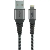 Goobay Lightning naar USB-A stoffen kabel met metalen connectoren, spacegrijs/zilver, 0,5 meter (verpakt in een zachte verpakking)