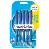 Paper Mate Flexgrip Ultra-balpennen met drukknop | Medium punt (1,0 mm) | Blauwe inkt | 5 stuks