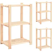 vidaXL Opbergrekken 3-laags 3 st 60x38x90 cm massief grenenhout 150 kg