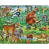 Larsen In de jungle – Puzzel – Dieren – Jungle – Educatieve legpuzzel voor kinderen – 20 stukjes – Gemaakt in Noorwegen – Extra dikke 2,5 mm stukjes – Tray met vaste rand