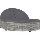 vidaXL Ligbed met kussens 2-persoons poly rattan grijs