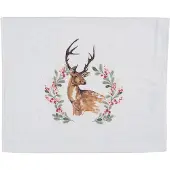 Clayre & Eef Gastendoekje 40x66 cm Wit Bruin Katoen Rechthoek Hert Toilet Handdoek Wit Toilet Handdoek