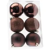 Cosy & Trendy 6x stuks kunststof kerstballen donkerbruin 8 cm mat/glans/glitter - Kerstbal