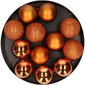 Cosy & Trendy 12x stuks kunststof kerstballen oranje 6 cm mat/glans/glitter - Kerstbal