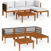vidaXL 5-delige tuinloungeset met kussens crèmekleurig acaciahout en touw