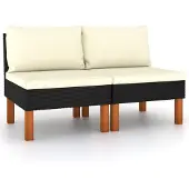 vidaXL - Middenbanken - 2 - st - poly - rattan - en - massief - eucalyptushout