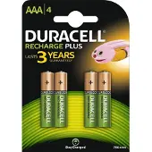 Duracell Oplaadbare AAA / HR03 Ni-Mh Batterijen (4 stuks, 750 mAh)