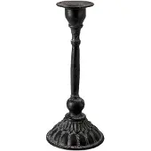 Clayre & Eef Kandelaar Ø 10x24 Cm Zwart Ijzer Kaarsenstandaard Kaarsenhouder Zwart Kaarsenstandaard Kaarsenhouder