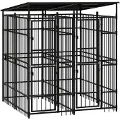 vidaXL Hondenkennel met dak 3,69 m² staal