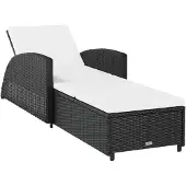 vidaXL Zonnebed met crèmewitte kussen, van zwart polyrotan