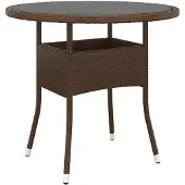vidaXL Tuintafel Ø80x75 cm gehard glas en poly rattan bruin