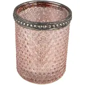 Clayre & Eef Theelichthouder Ø 6x6 cm Roze Glas Metaal Waxinelichthouder Roze Waxinelichthouder