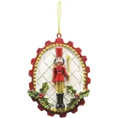 Clayre & Eef Kersthanger Notenkraker 8 cm Rood Wit Kunststof Kerstbal Rood Kerstbal