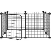 vidaXL Huisdierkooi met 8 panelen en deur, zwart 70x70x35 cm staal