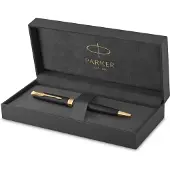 Parker Sonnet balpen | Matzwarte lak met gouden details | Medium punt met zwarte inkt | Geschenkdoos