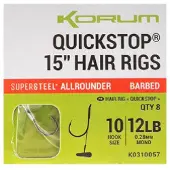 Korum Supersteel Allrounder Big Fish Quickstop Hair Rigs 4 Barbed (8 pcs) - Maat : Haak 8 - 0.30mm