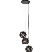 QAZQA Industriële hanglamp zwart rond 3-lichts - Bobby