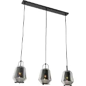 QAZQA Hanglamp zwart met smoke glas 23 cm langwerpig 3-lichts - Kevin