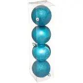 Atmosphera 4x stuks kerstballen turquoise blauw mix kunststof 8 cm - Kerstbal