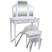 vidaXL Kaptafel met 2 lades, 3-in-1 spiegel en krukje wit
