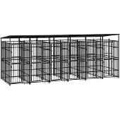 vidaXL Hondenkennel met dak 11,06 m² staal