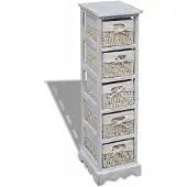 vidaXL Mandenrek van hout met 5 manden, wit