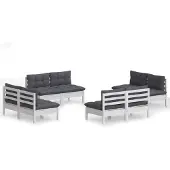 vidaXL 8-delige Loungeset met antracietkleurige kussens grenenhout