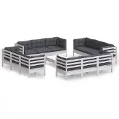 vidaXL 13-delige Loungeset met antracietkleurige kussens grenenhout