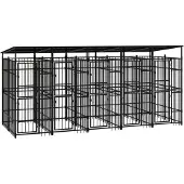vidaXL Hondenkennel met dak 9,22 m² staal