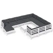 vidaXL 12-delige loungeset voor de tuin met kussens, wit, van grenenhout