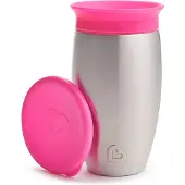 Munchkin Kinderservies + bestek, roestvrijstalen drinkbeker, roze, Miracle 360, 12m+, 296ml, 01245101