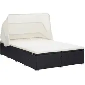 vidaXL Ligbed met kussen 2-persoons poly rattan zwart