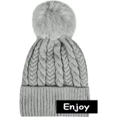Enjoy Muts -grijs -met kabel- pompon-Beanie
