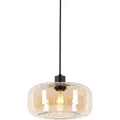 QAZQA Slimme hanglamp zwart met amberkleurig glas incl. WiFi A60 - Bizle