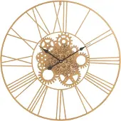 J-Line 27355 Klok Rond Romeinse Cijfers Tandwielen Metaal Goud Ø80 cm