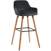 Vente-unique Barkruk ELEANA - Fluweel & Metaal Houteffect - Zwart