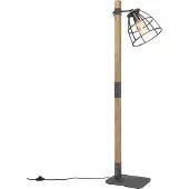 QAZQA Industriële vloerlamp donkergrijs met hout - Arthur