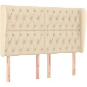 vidaXL Hoofdbord met randen 147x23x118/128 cm stof crèmekleurig