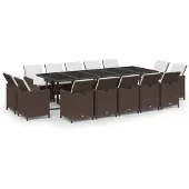 vidaXL 15-delige Tuinset met kussens poly rattan bruin