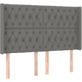 vidaXL Hoofdbord met randen 147x16x118/128 cm stof donkergrijs