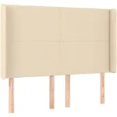 vidaXL Hoofdbord met randen 147x16x118/128 cm stof crèmekleurig