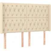 vidaXL Hoofdbord met randen 147x16x118/128 cm stof crèmekleurig
