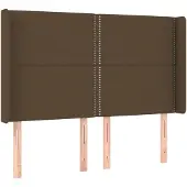vidaXL Hoofdbord met randen 147x16x118/128 cm stof donkerbruin