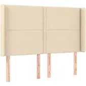 vidaXL Hoofdbord met randen 147x16x118/128 cm stof crèmekleurig
