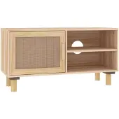 vidaXL Tv-meubel 80x30x40 cm massief grenenhout en rattan bruin