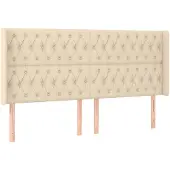 vidaXL Hoofdbord met randen 183x16x118/128 cm stof crèmekleurig