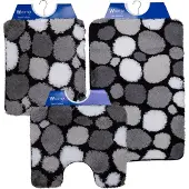 Wicotex - Badmat set - Badmat - Toiletmat - Bidetmat kiezels - Antislip onderkant - WC mat met uitsparing